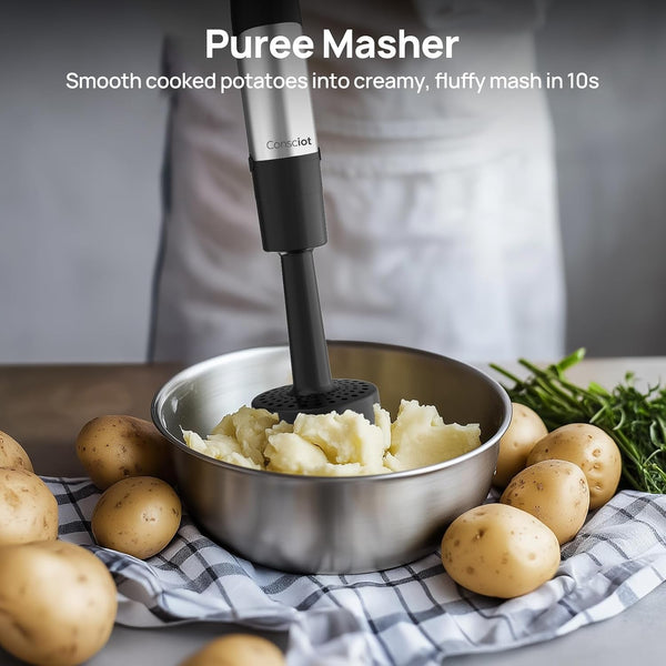 10-In-1 Immersion Hand Blender Max 1100W, Trigger Speed Control | Entire Stainless Steel Blender Shaft, 800Ml Beaker, 600Ml Chopper, Beaters, Frothers, Hooks, Masher, Whisk & 600Ml Cup10