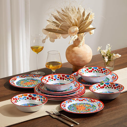 Melamine Dinnerware Set, 12 Pcs Dishware Sets, Plate and Bowl Set for 47