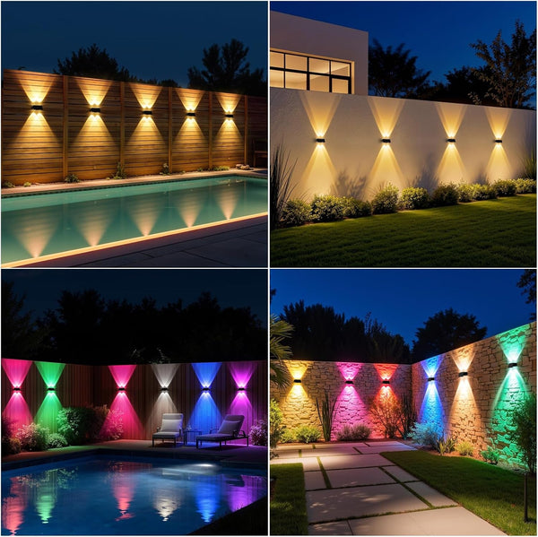 Solar Fence Lights,12 Pack Deck Light,Led Outdoor Lights 3000K/4500K/6000K+ RGB up & down Wall Lights Waterproof,Solar Powered Light for Backyard/Pool/Railing/Patio/Porch/Step Black2