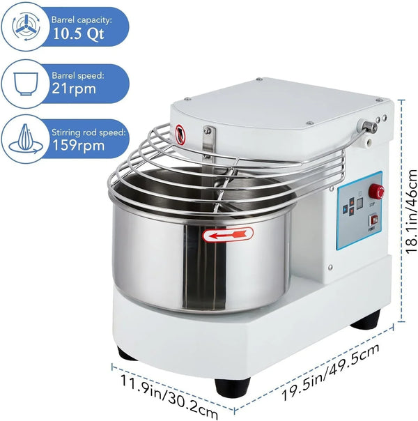 10.5 Qt Commercial Food Mixer，110V 650W Dual-Rotation Dough Kneading Machine with Touchscreen Timer，Food-Grade Stainless Steel Bowl & Safety Shield for Bakeries & Restaurants​​2