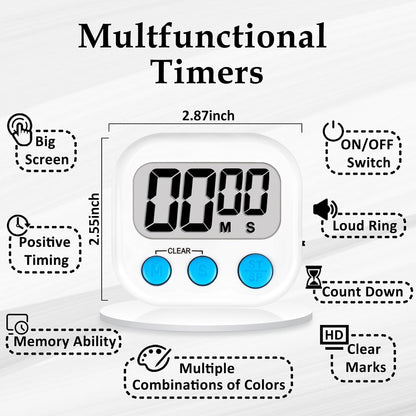 Digital Kitchen Classroom Timers for Kids Cooking 6Pcs Multicolora | Strong Magnetic, Large Screen, Big Button, Kitchen Timers for Cooking Teacher Study, Blue Green Pink Purple White Orange7