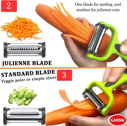 Potato Apple Vegetable Peelers for Kitchen, I and Y Peelers for Fruit Veggie Potatoes Carrot Cucumber, 3 in 1 Blade Spin Design with Julienne Multifunctional3