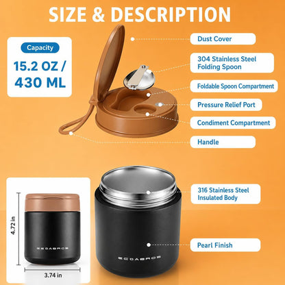 15.2 Oz Kids Thermo Food Jar for Hot Food & Soup with Spoon, Black3