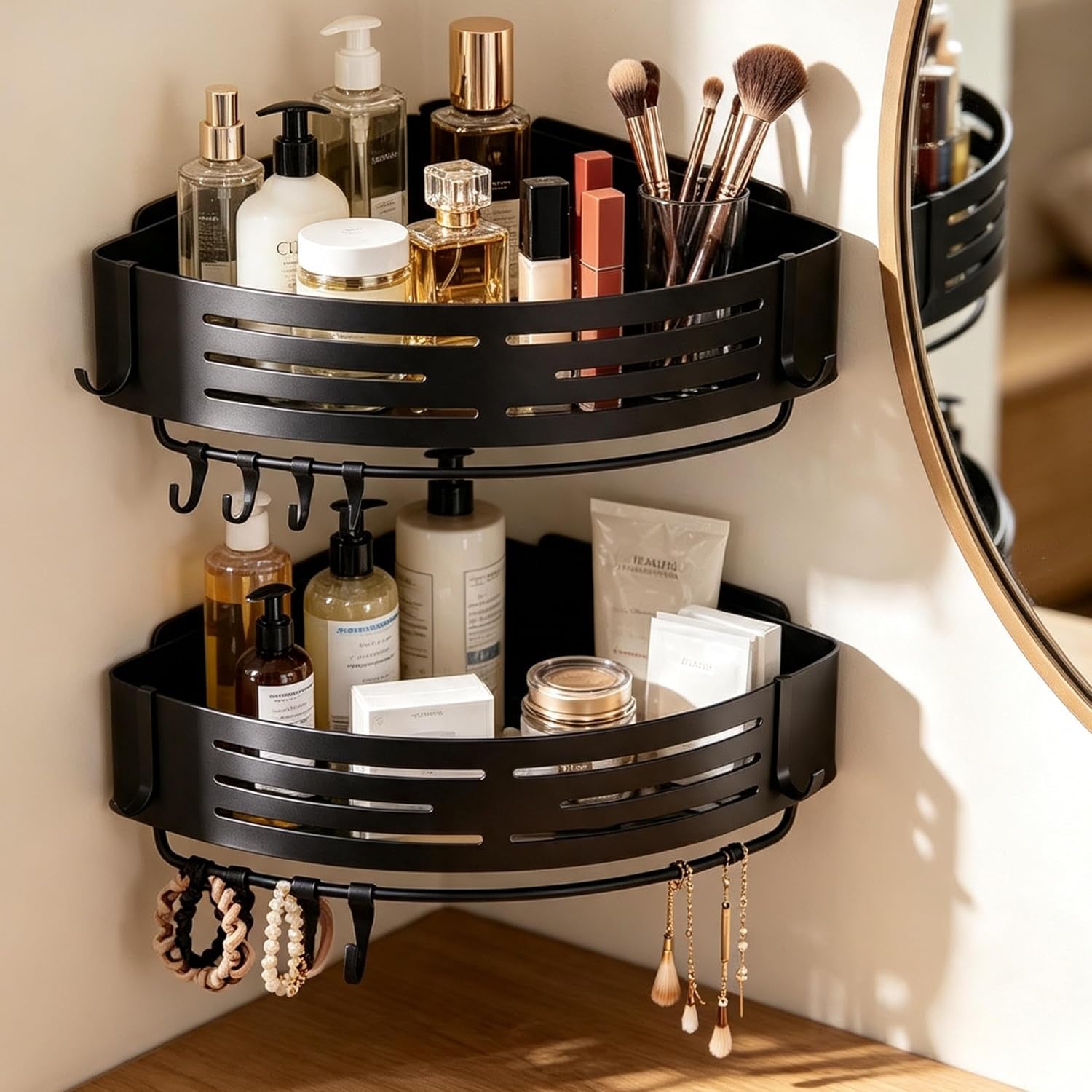 adhesive-black-corner-shower-caddy-no-drilling-2-pack-aluminum-shower-shelf