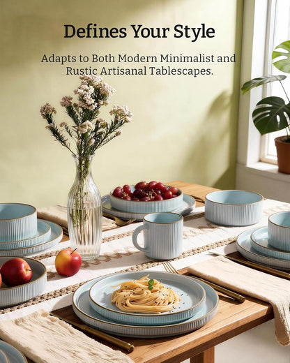 Plates and Bowls Set with Rim, Stoneware Dinnerware Sets for 42