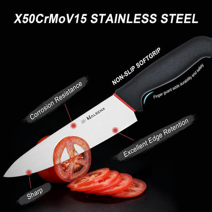5-Piece Kitchen Knife Set, In-Drawer Storage & Sharpener | 4-Pc: Chef, Santoku & Utility Knives, Drawer Storage, No Block, Built-In Sharpener, Soft Non-Slip Grip, Rust-Proof Steel.2
