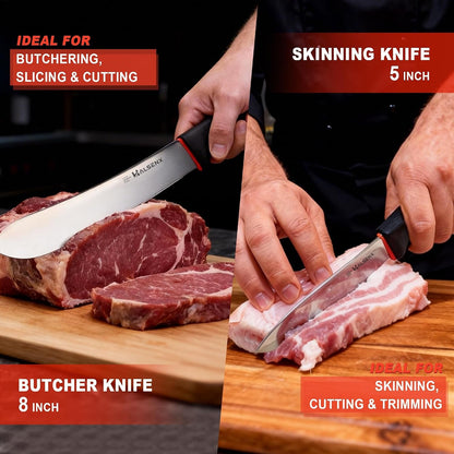 6PCS Butcher Knife Set, 8" Butcher & 6" Boning Knives with Roll Bag | Breaks, Bones & Skins Meat,Roll Bag for Storage and Travel,Softgrip Handles for Steady Grip,Full Set for Kitchen and Field.3