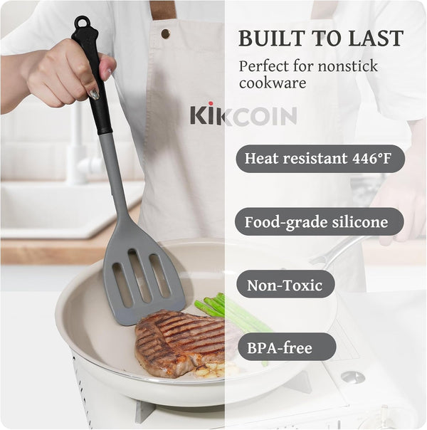 43 PCS Silicone Kitchen Utensils Set, Dishwasher Safe Kitchen Cooking Utensils Set, 446°F Spatulas Silicone Heat Resistant, Non Toxic Silicone Utensils Set with Two-Tone Grip Handles, Gray5