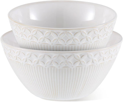 Ceramic Mixing Bowls Set, 2 Pcs Large Salad Serving Bowl, Vintage Nesting Mixing Bowls with Embossed Surface for Cooking, Baking & Prepping, Microwave and Dishwasher Safe1