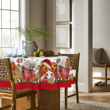 Christmas Tablecloth 70 X 70 Inch round Gingerbread Man Cute3