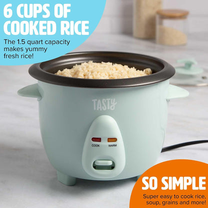 Mini Rice Cooker with Removable Nonstick Bowl and Auto Keep Warm Function, Great for Soups, Stews, Grains and Oats, 6 Cups Cooked (3 Cups Uncooked), 1.5-Quart, Aqua2