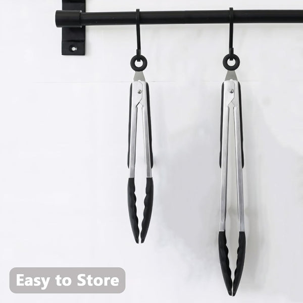 Kitchen Tongs for Cooking with Non-Stick Silicone Tips, 600°F Heat Resistant Silicone Cooking Food Tong Set Heavy Duty Stainless Steel Handle for Baking Grilling BBQ Salad Serving, 9" and 12"8