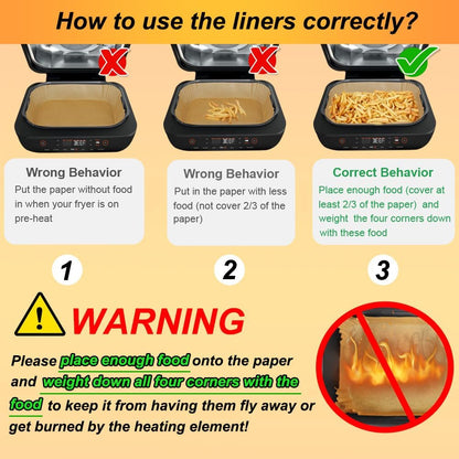 Air Fryer Liners for Ninja FG551/DG551/IG651 Foodi Smart XL Grill | 100PCS Rectangle Air Fryer Parchment Paper Compatible with Ninja XL Indoor Grill Air Fryer, Ninja Foodi Grill Accessories6