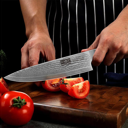 Damascus Chef Knife 8", Sharp Kitchen Knife with Olive Wood Handle7