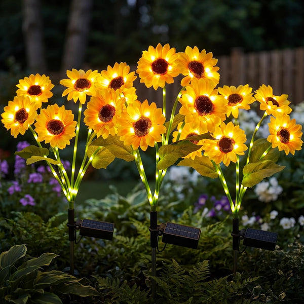 3 Pack 6 Head Solar Sunflower Garden Stake Lights Waterproof1