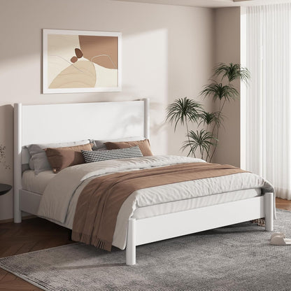 Full Size Modern Minimalist Wood Platform Bed Frame, White3