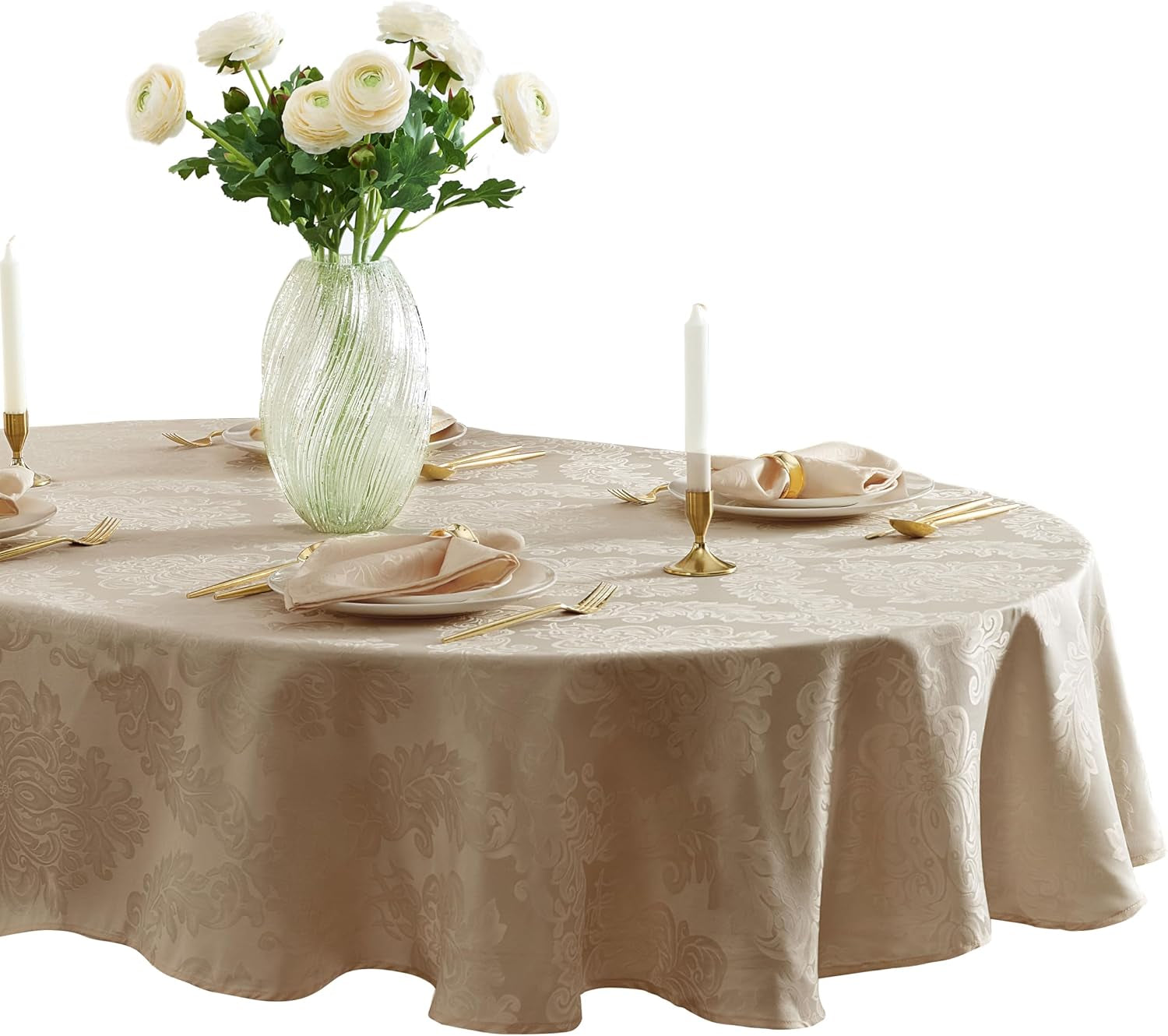 barcelona-luxury-damask-fabric-tablecloth-60-wide-x-102-oval-golden-beige-100-polyester-no-iron-soil-resistant-dining-room-party-and-banquet-table-cover