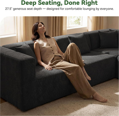 U Shaped Boneless Sectional Couch Oversized, Chenille, Black9