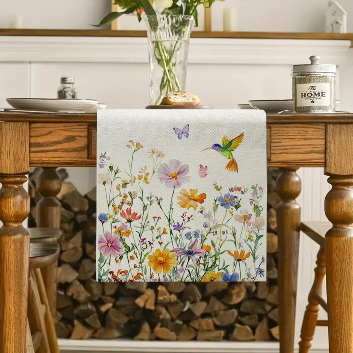 spring-wildflowers-hummingbird-table-runner-13x72-inch-yellow-floral-butterfly-kitchen-dining-table-decoration-for-indoor-outdoor-home-party-decor