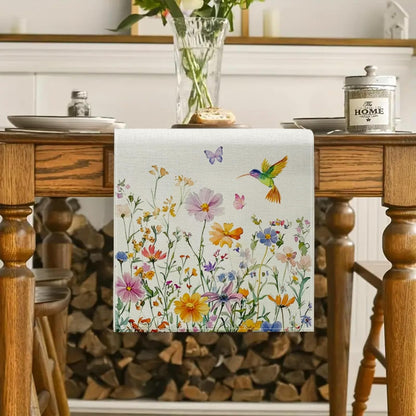 Spring Wildflowers Hummingbird Table Runner 13X72 Inch Yellow Floral Butterfly Kitchen Dining Table Decoration for Indoor Outdoor Home Party Décor2