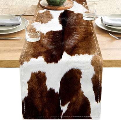 Western Cow Print Table Runner Brown Cowhide Animas Printing Western Kitchen Decor for Wedding Party Home Dinner Table Decorations 13 X 71 Inch (Just a Print )1