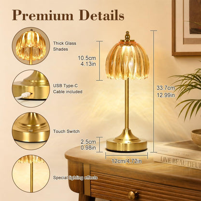 Glass Tulip Table Lamp, Cordless Rechargeable Desk Lamp - Amber5