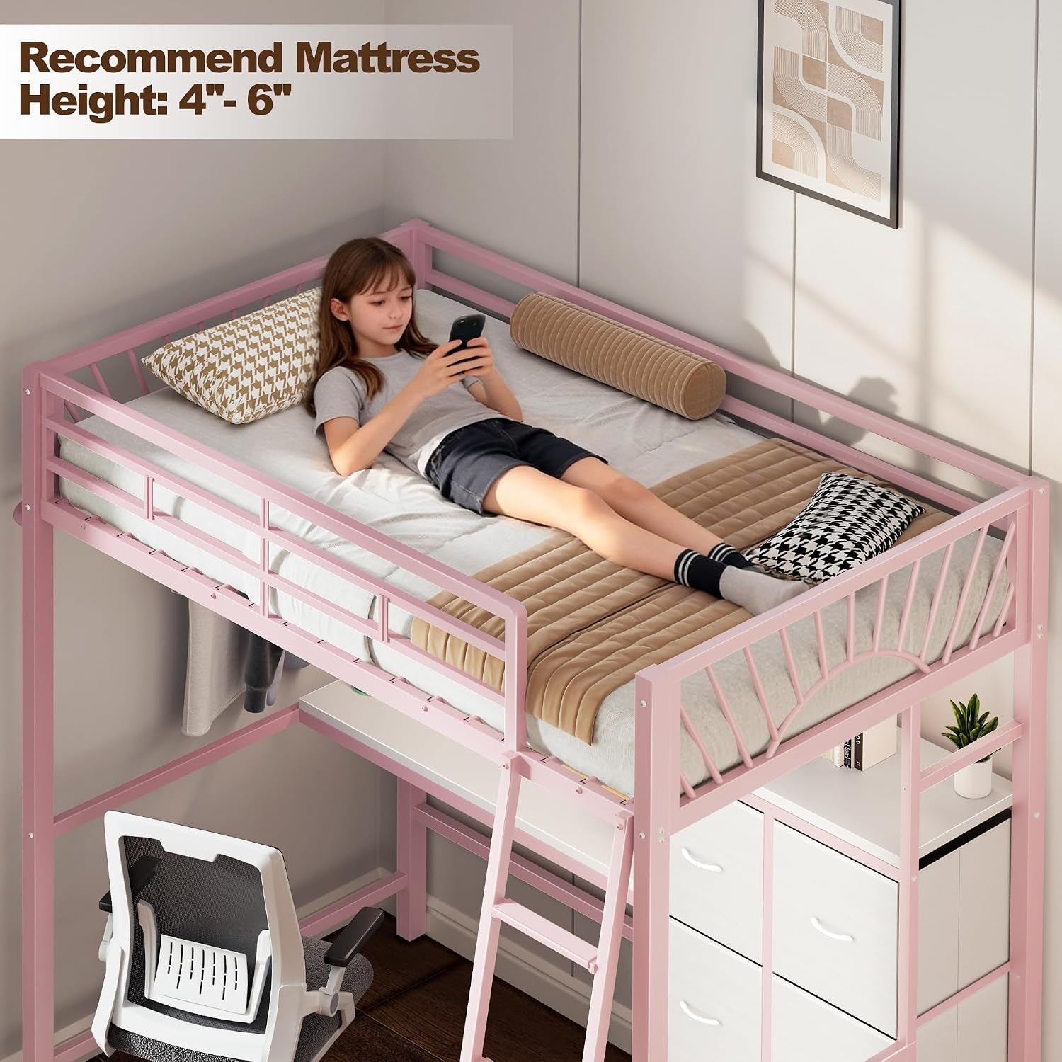 twin-loft-bed-with-desk-and-6-storage-drawers-charging-station-led-pink
