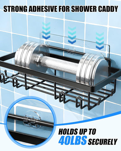9 Pack Shower Caddy Adhesive Replacement, Strong Waterproof Transparent Adhesive Strips, No Drilling Shower Shelf Adhesive Hooks for Bathroom Shelves, Corner Basket, Soap Holder & Kitchen Racks4