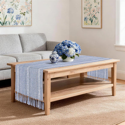 Dusty Blue Table Runner 15 X 72 Inches, Spring Summer Cotton Linen Farmhouse Dresser Runner Cover Top, Rustic Blue and White Coastal Table Decor for Dining Room, Kitchen, Wedding, Party, Home Decor6