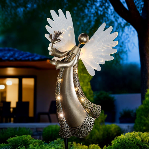 Solar Angel Garden Lights, Outdoor LED Metal Decor with Peace Dove, Waterproof Pathway, Lawn Lighting, Unique Gift for Women, Mom, Friends(Peace Dove)4