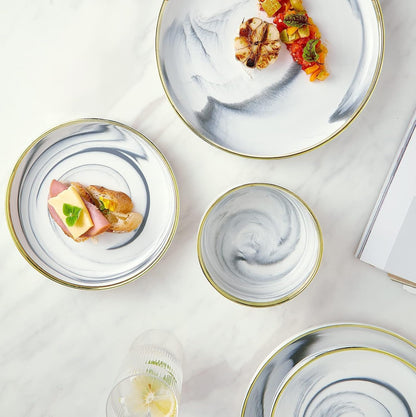 Marble Gold Rim Dinnerware Sets, Porcelain Plates and Bowls Sets6