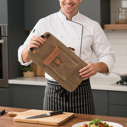 Chef Knife Bag, Waxed Canvas Chef Bag with 11 Slots & 2 Mesh Pockets7