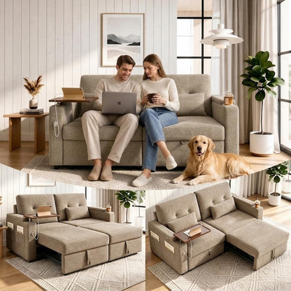 73" Sleeper Sofa, Convertible Sofa Bed with Pull Out Couch, Khaki1