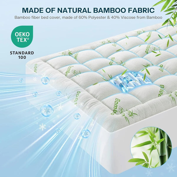 Waterproof Queen Size Mattress Topper Viscose Derived from Bamboo, Extra Thick Mattress Pad for Back Pain, Cooling Mattress Protector with Deep Pocket 8"-21", Green,Queen2