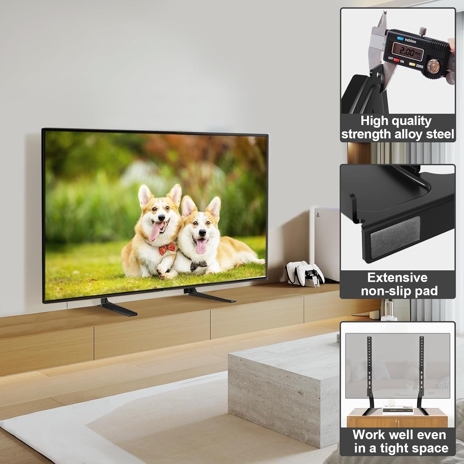 tavr-universal-table-top-tv-stand-for-27-65-inch-tvs-holds-up-to-88-lbs-height-adjustable-tv-legs-strong-tv-base-max-vesa-800x500mm-black