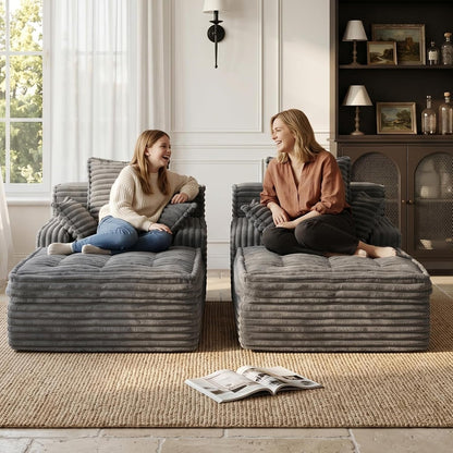 Boneless Chaise Lounge Couch Indoor, Small Corduroy Upholstered Sleeper Sofa Bed Reading Chairs with 3 Pillows, Fluffy Comfy Cloud Sofas Couches, Compression Boneless Sofa for Small Corner6