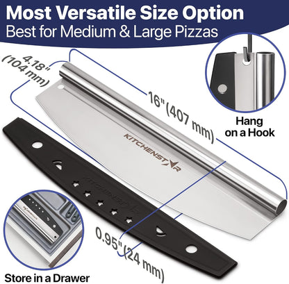 16-Inch Pizza Cutter Rocker Blade, 304 Stainless Steel Slicer Knife, Silver | Keeps Toppings Intact, Super Sharp, Protective Cover Included, Best for Large Pizzas, Dishwasher Safe4
