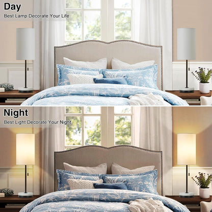 18" Minimalist Table Lamp Set of 2, Nightstand Lamp for Bedroom Living Room, Modern Pull Chain Bedside Lamp with Marble Base, Fabric Shade, Small Desk Lamp for Home, Office, Reading4
