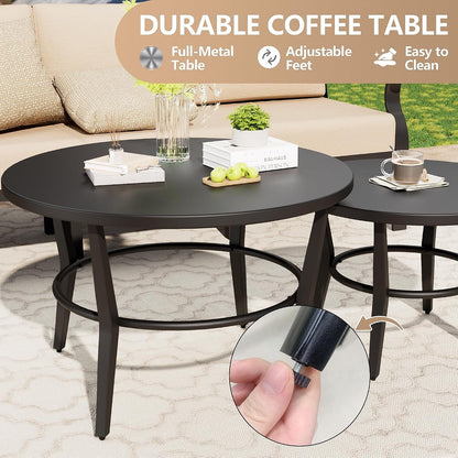 Aluminum Patio Furniture Set with 2 round Coffee Tables, 5 Seats Outdoor Patio Conversation Sets W/5.1" Cushions,Patio Conversation Sets for Garden, Backyard, Porch-Sand7