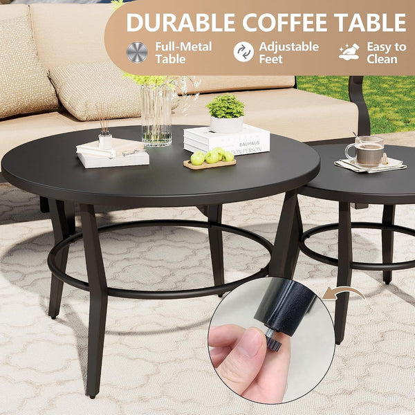 Aluminum Patio Furniture Set with 2 round Coffee Tables, 5 Seats Outdoor Patio Conversation Sets W/5.1" Cushions,Patio Conversation Sets for Garden, Backyard, Porch-Sand7