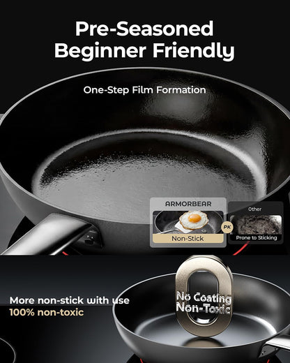 10 Inch Anti-Warp Carbon Steel Frying Pan, Nitrided Skillet | Pre-Seasoned, Works on All Cooktops, Oven Safe, Ideal for Indoor Kitchen Daily Cooking, Outdoor Camping, Chefs5