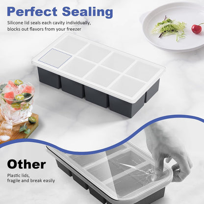 Large Ice Cube Trays for Whiskey:  Big Silicone Ice Cube Trays 2Inch - Huge Square Ice Cubed Tray for Whisky and Cocktail3
