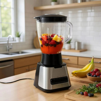 Powerful 700W Countertop Blender with 6-Cup (50 Fl. Oz) Glass Jar, 6 Pre-Programmed Functions, Ice Crush, Stainless Steel Blades, Black & Silver4