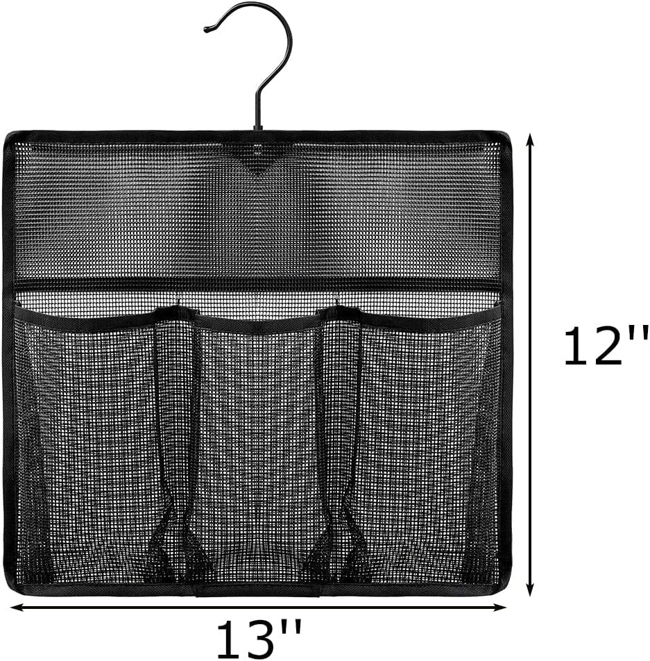 mesh-shower-organizer-shower-caddy-with-rotating-detachable-metal-hanger-quick-dry-bathroom-storage-for-toiletry-accessories-portable-shower-bag-for-rv-dorm-gym-and-travel-black