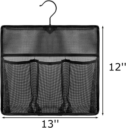 Mesh Shower Organizer,Shower Caddy with Rotating Detachable Metal Hanger, Quick Dry Bathroom Storage for Toiletry Accessories, Portable Shower Bag for Rv,Dorm,Gym and Travel (Black)2