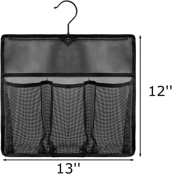 Mesh Shower Organizer,Shower Caddy with Rotating Detachable Metal Hanger, Quick Dry Bathroom Storage for Toiletry Accessories, Portable Shower Bag for Rv,Dorm,Gym and Travel (Black)2