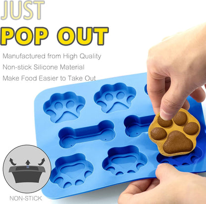 3 Pack Silicone Molds with Puppy Dog Paw and Bone Shaped 2 in 1, Reusable Non-Stick Ice Cube Trays & Flexible Candy Chocolate Molds for Homemade Dog Treats, Pudding, Jelly & Baking Biscuits3