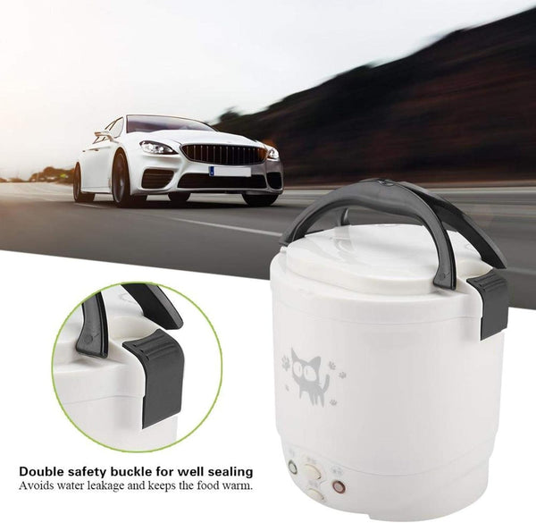 Mini Rice Cooker, 12V 100W 1L Portable Electric Multifunctional Rice Cooker Food Steamer Meal Heater Food Warmer for Travel (White)7