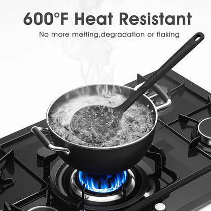 Silicone Cooking Utensils Set - 600°F Heat Resistant, Nonstick Kitchen Utensil Set with Spatulas, Spoons, Whisk, Tongs, BPA Free, Dishwasher Safe, Black8