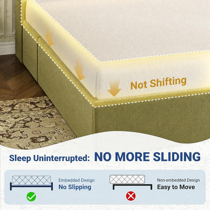 Queen Upholstered Platform Bed Frame with 3 Spacious Storage Drawers, Built-In LED Lights & Charging Station, Vertical Tufted Headboard with Shelf, No Box Spring Needed, Velvet Green6